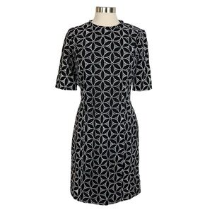 Worth Black & White Short Sleeved Embroidered Sheath Dress